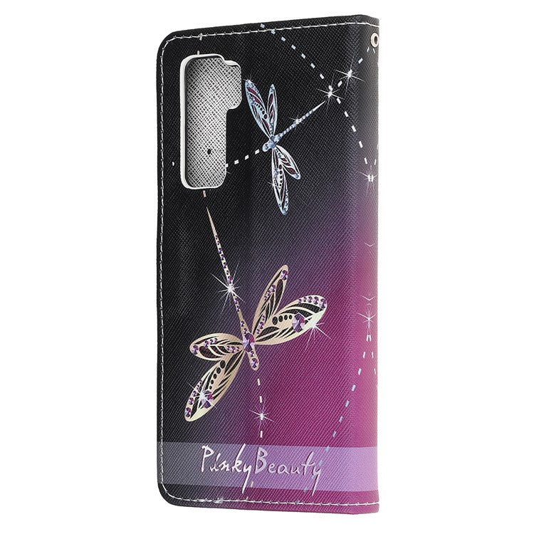 Pattern Printing Cross Texture Leather Wallet Phone Case with Strap for Huawei nova 7 SE / P40 Lite 5G - Dragonfly
