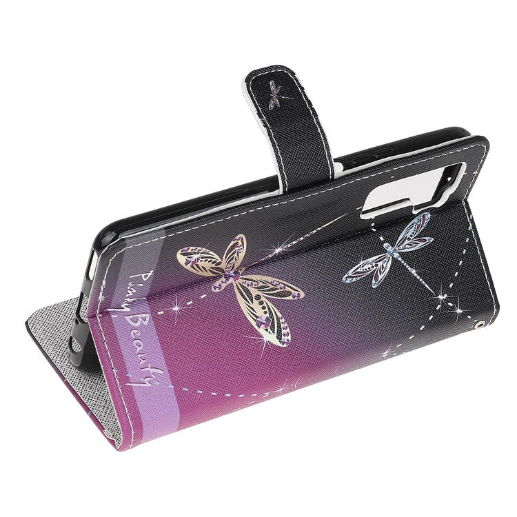 Pattern Printing Cross Texture Leather Wallet Phone Case with Strap for Huawei nova 7 SE / P40 Lite 5G - Dragonfly