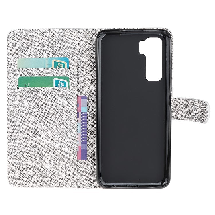 Pattern Printing Cross Texture Leather Wallet Phone Case with Strap for Huawei nova 7 SE / P40 Lite 5G - Dragonfly