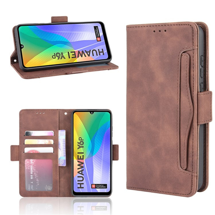 Multiple Card Slots Stand Leather Cell Phone Cover for Huawei Y6p - Brown