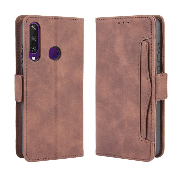 Multiple Card Slots Stand Leather Cell Phone Cover for Huawei Y6p - Brown