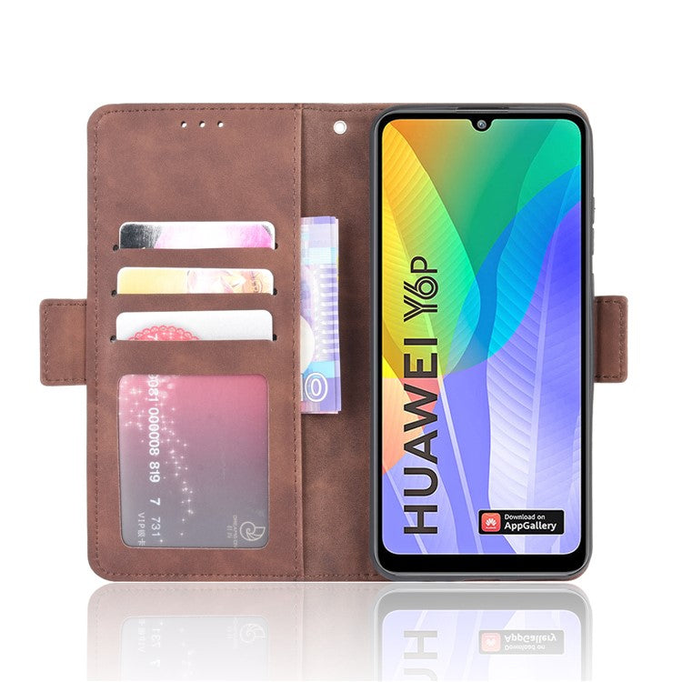 Multiple Card Slots Stand Leather Cell Phone Cover for Huawei Y6p - Brown