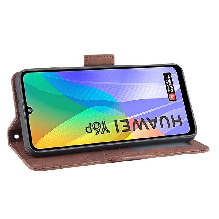 Multiple Card Slots Stand Leather Cell Phone Cover for Huawei Y6p - Brown