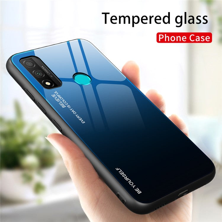 Gradient Color Tempered Glass + PC + TPU Combo Case for Huawei P Smart 2020 - Blue/Black