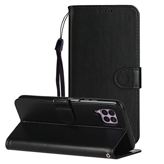 Wallet Leather Stand Phone Case with Strap for Huawei P40 lite 4G / Nova 7i / Nova 6 SE - Black
