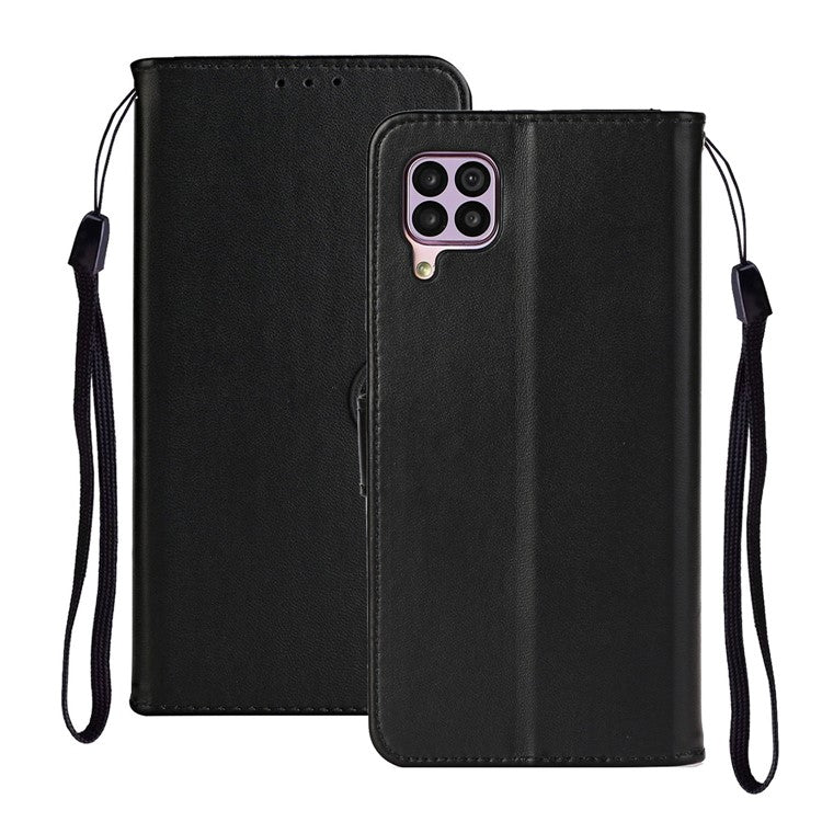 Wallet Leather Stand Phone Case with Strap for Huawei P40 lite 4G / Nova 7i / Nova 6 SE - Black