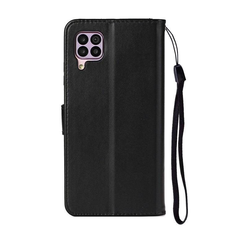 Wallet Leather Stand Phone Case with Strap for Huawei P40 lite 4G / Nova 7i / Nova 6 SE - Black