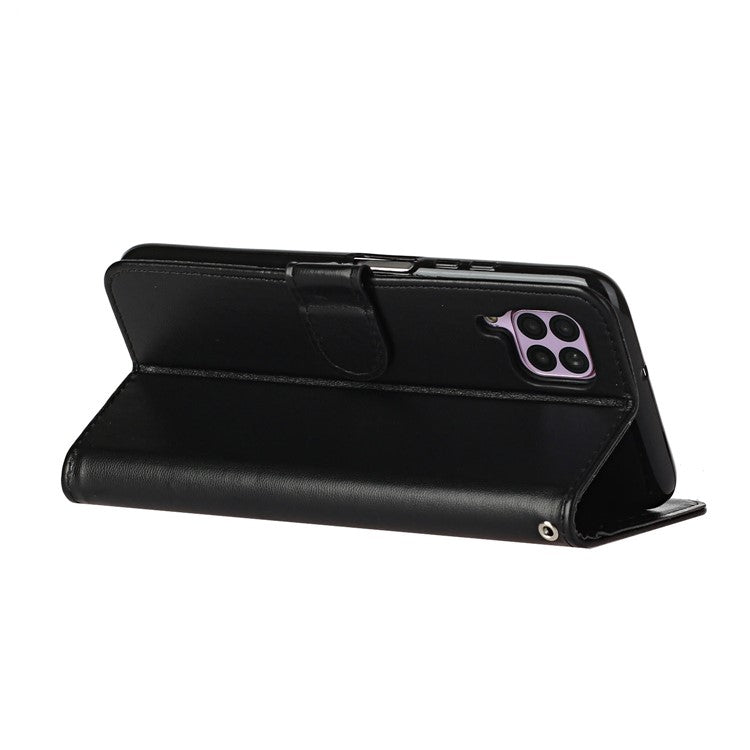 Wallet Leather Stand Phone Case with Strap for Huawei P40 lite 4G / Nova 7i / Nova 6 SE - Black