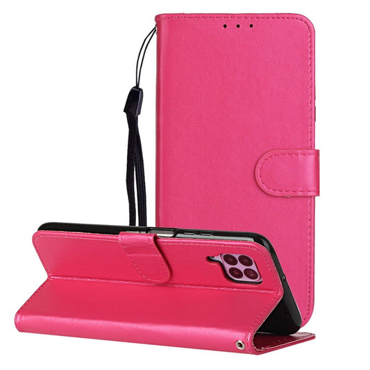 Wallet Leather Stand Phone Case with Strap for Huawei P40 lite 4G / Nova 7i / Nova 6 SE - Rose