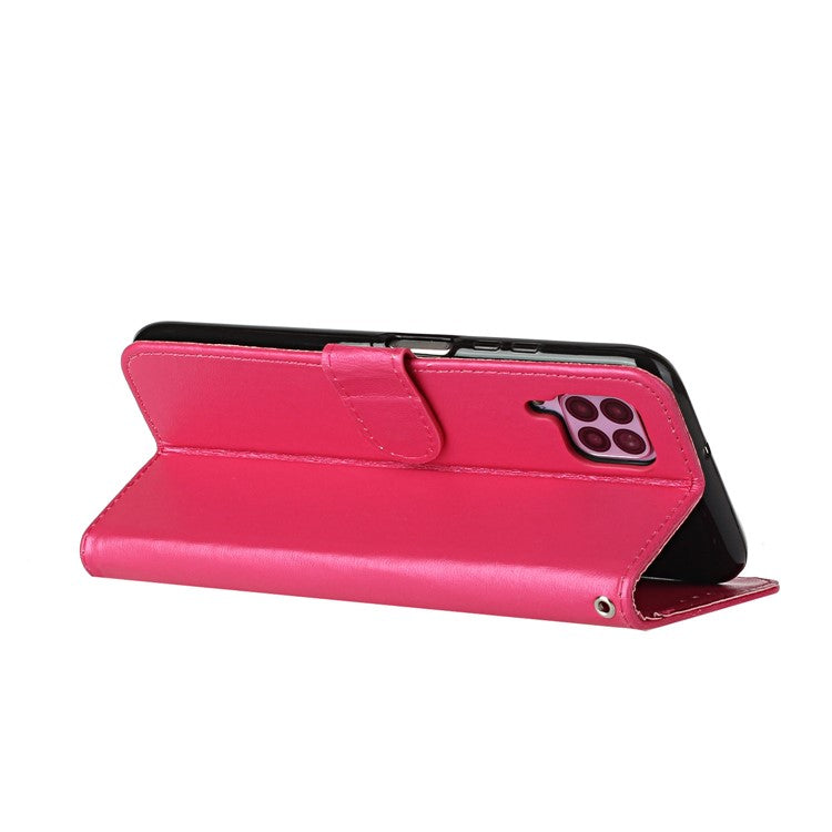 Wallet Leather Stand Phone Case with Strap for Huawei P40 lite 4G / Nova 7i / Nova 6 SE - Rose