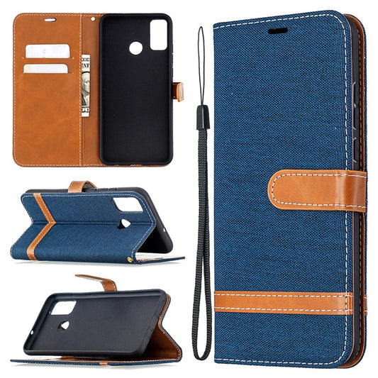 Assorted Color Jeans Cloth Wallet Leather Case Accessory for Honor 9X Lite - Dark Blue