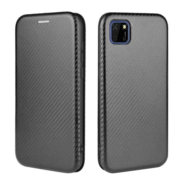 Auto-absorbed Carbon Fiber Leather Stand Mobile Phone Case for Huawei Y5p - Black