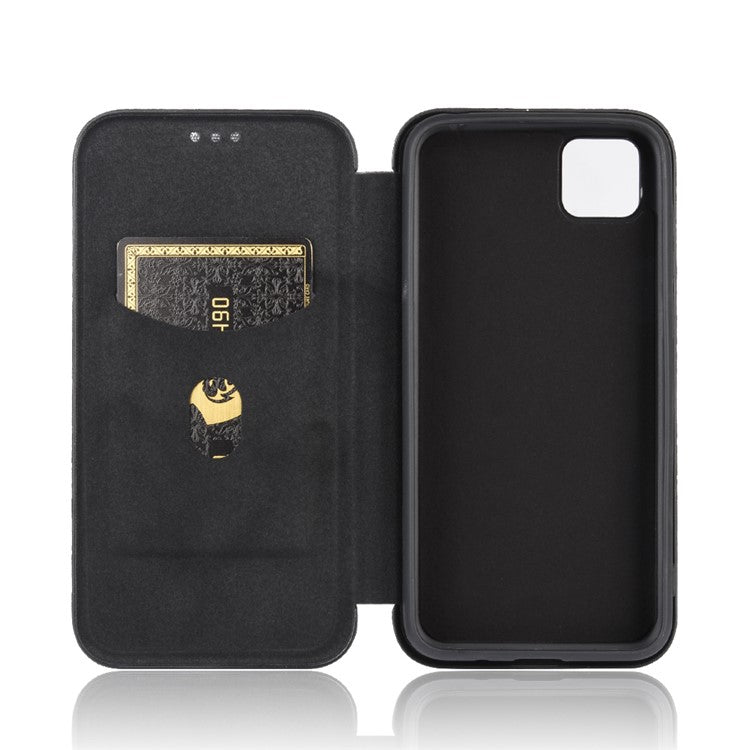Auto-absorbed Carbon Fiber Leather Stand Mobile Phone Case for Huawei Y5p - Black