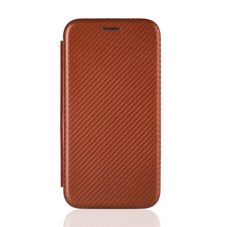 Auto-absorbed Carbon Fiber Texture Shell for Huawei P smart 2021/Y7a Stand Leather Case - Brown