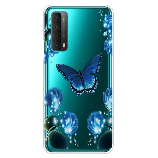 Pattern Printing Soft TPU Mobile Phone Casing for Huawei P smart 2021 / Huawei Y7a - Blue Butterfly and Flowers