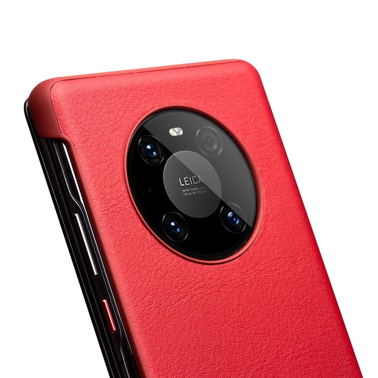 QIALINO For Huawei Mate 40 Pro Smart Visual Window Genuine Leather Phone Case with Auto Wake / Sleep - Red