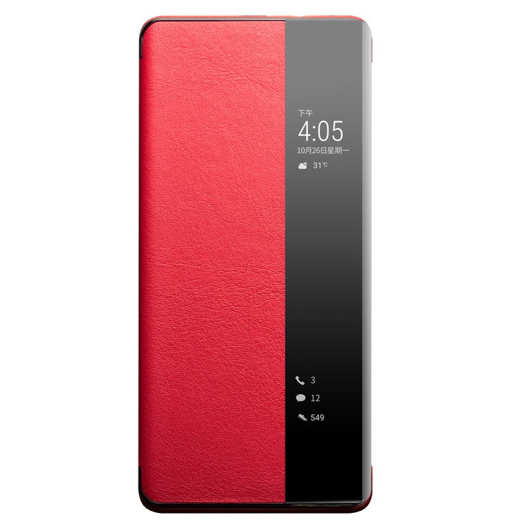 QIALINO For Huawei Mate 40 Pro Smart Visual Window Genuine Leather Phone Case with Auto Wake / Sleep - Red