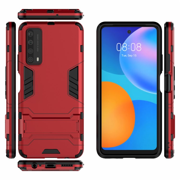 2 in 1 PC + TPU Hybrid Phone Cover with Slide-Out Kickstand for Huawei P smart 2021/Y7a - Red
