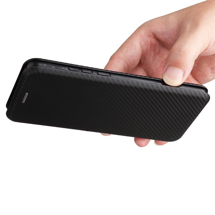 Carbon Fiber Leather Auto-absorbed Cover Case with Card Holder for Huawei Mate 40 Pro - Black