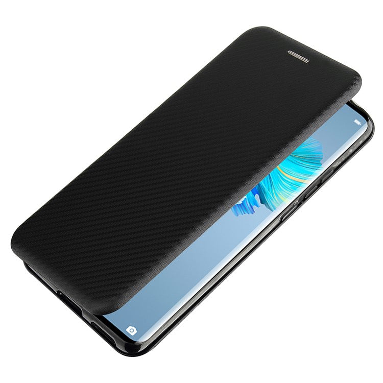 Carbon Fiber Leather Auto-absorbed Cover Case with Card Holder for Huawei Mate 40 Pro - Black