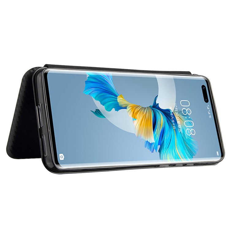 Carbon Fiber Leather Auto-absorbed Cover Case with Card Holder for Huawei Mate 40 Pro - Black
