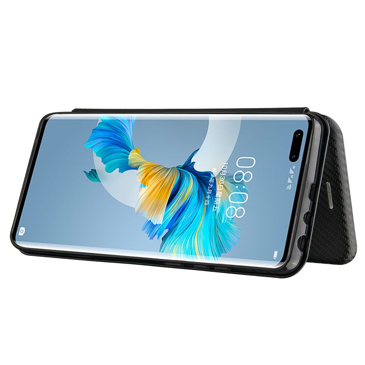 Carbon Fiber Leather Auto-absorbed Cover Case with Card Holder for Huawei Mate 40 Pro - Black