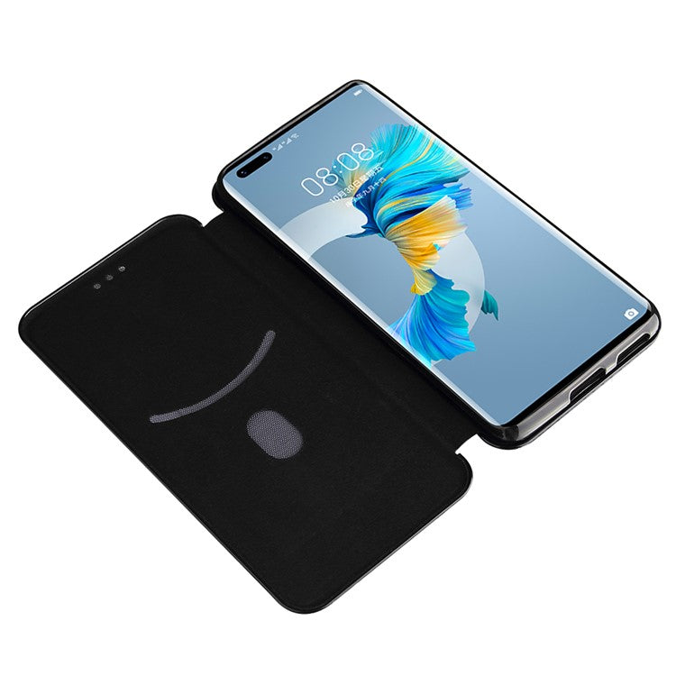Carbon Fiber Leather Auto-absorbed Cover Case with Card Holder for Huawei Mate 40 Pro - Black