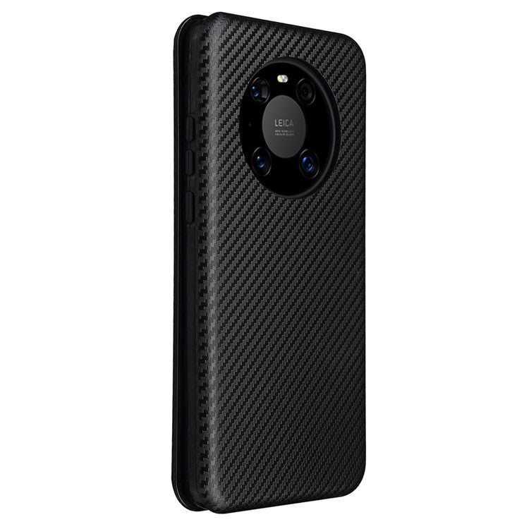 Carbon Fiber Leather Auto-absorbed Cover Case with Card Holder for Huawei Mate 40 Pro - Black