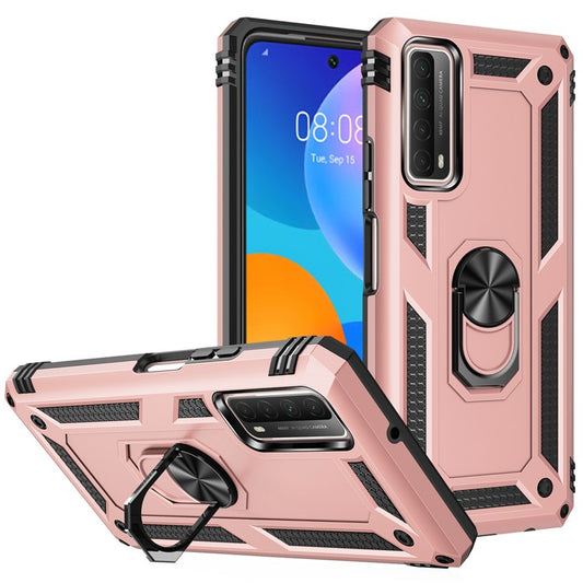 Armor Anti-fall Hybrid PC TPU Shell for Huawei P smart 2021/Y7a Kickstand Cover - Rose Gold