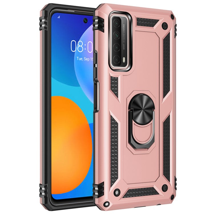 Armor Anti-fall Hybrid PC TPU Shell for Huawei P smart 2021/Y7a Kickstand Cover - Rose Gold