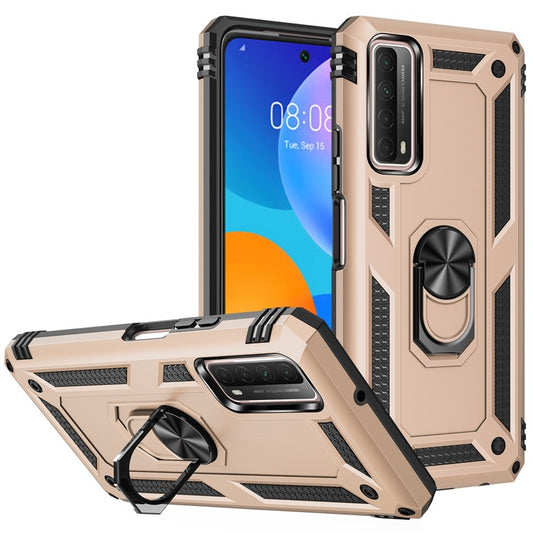 Armor Anti-fall Hybrid PC TPU Shell for Huawei P smart 2021/Y7a Kickstand Cover - Gold