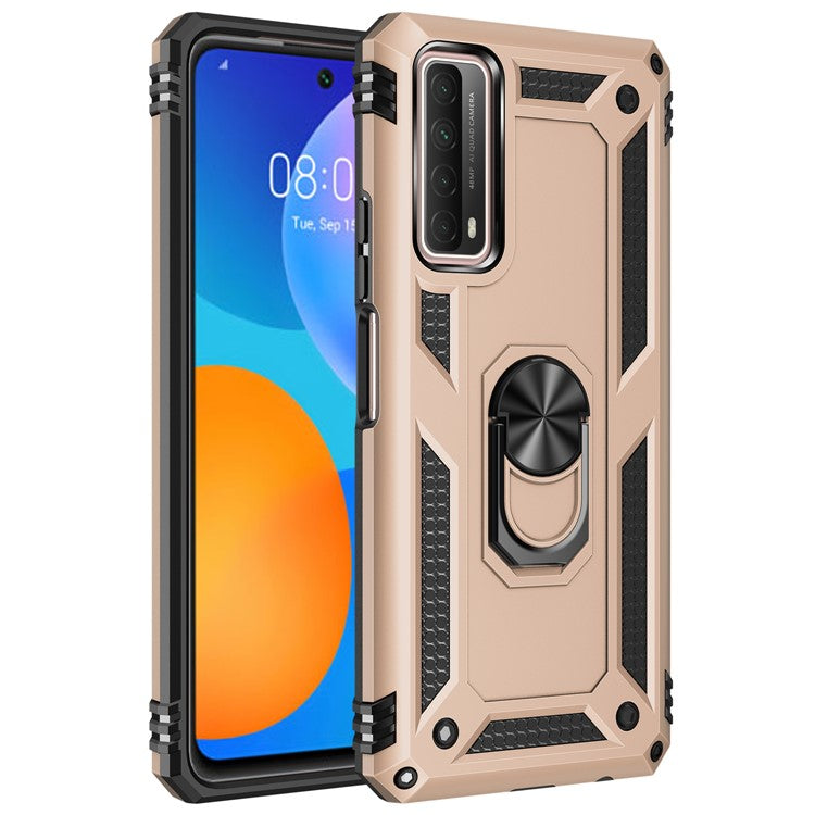 Armor Anti-fall Hybrid PC TPU Shell for Huawei P smart 2021/Y7a Kickstand Cover - Gold
