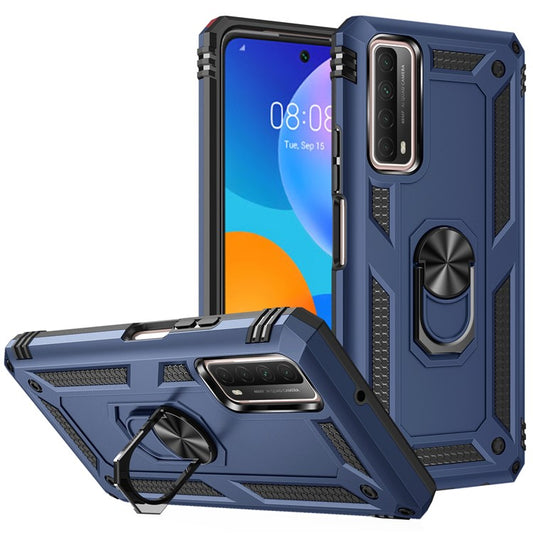 Armor Anti-fall Hybrid PC TPU Shell for Huawei P smart 2021/Y7a Kickstand Cover - Blue