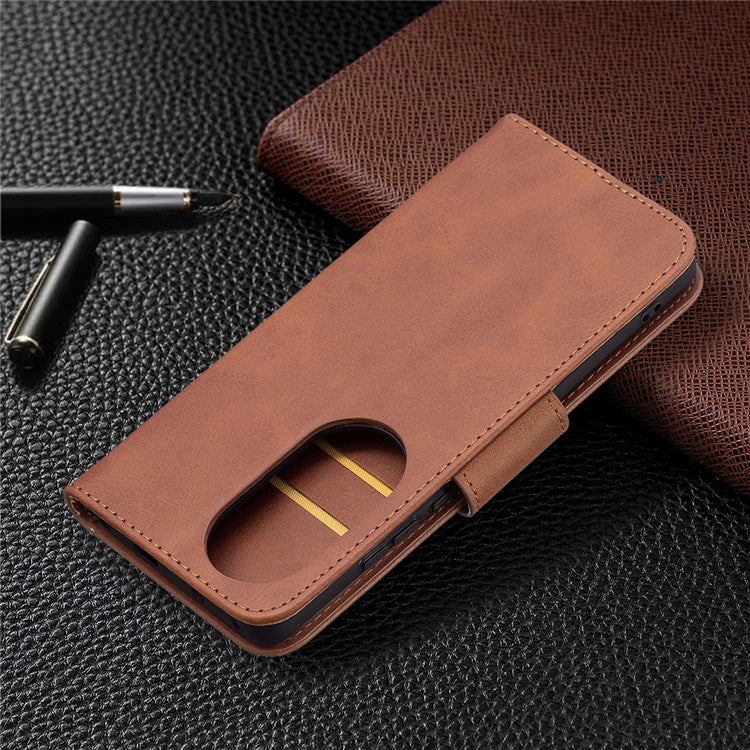 Wallet Leather Stand Shell Cover Case for Huawei P50 Pro - Coffee