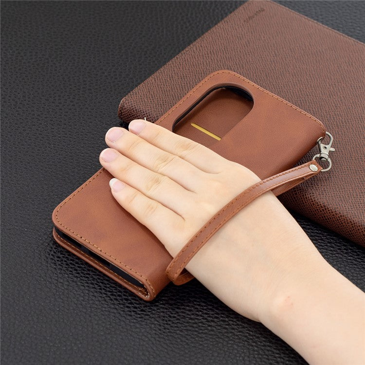 Wallet Leather Stand Shell Cover Case for Huawei P50 Pro - Coffee