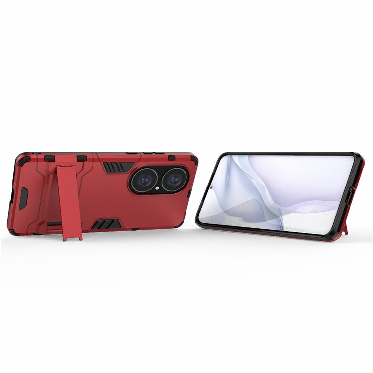 2 in 1 Kickstand Design Hybrid Phone Protector Full Protection Cover Case for Huawei P50 Pro - Red