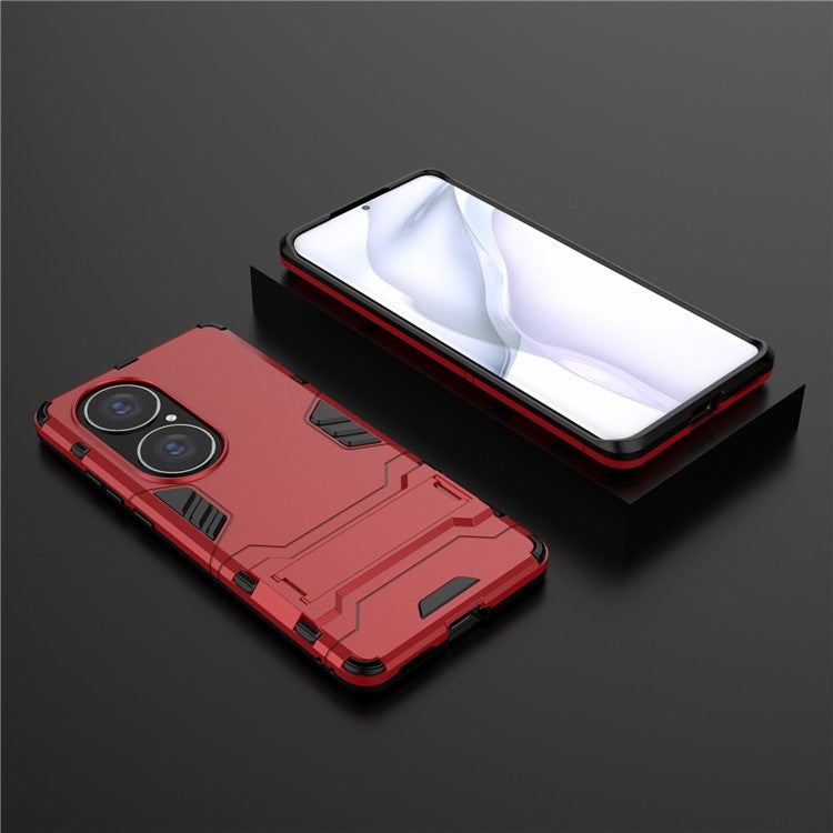 2 in 1 Kickstand Design Hybrid Phone Protector Full Protection Cover Case for Huawei P50 Pro - Red