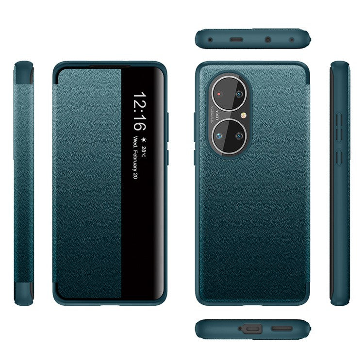 Auto Wake & Sleep Leather Case Drop-Resistant Flip Cover for Huawei P50 Pro - Black