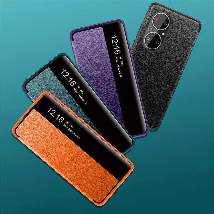 Auto Wake & Sleep Leather Case Drop-Resistant Flip Cover for Huawei P50 Pro - Black