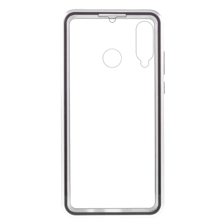 Full Coverage Magnetic Closed Design Metal Frame + Double-sided Ultra Clear Tempered Glass Phone Shell for Huawei P30 Lite - Silver
