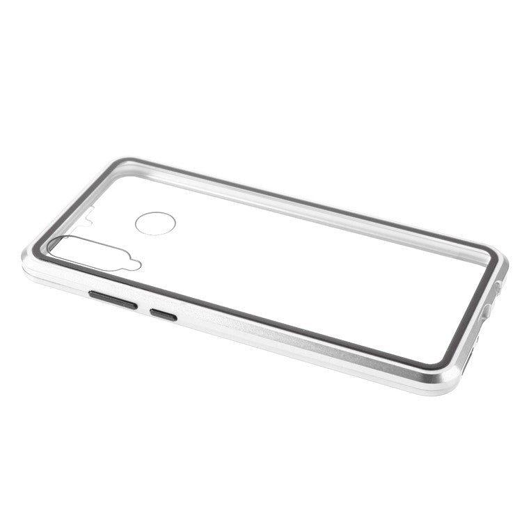 Full Coverage Magnetic Closed Design Metal Frame + Double-sided Ultra Clear Tempered Glass Phone Shell for Huawei P30 Lite - Silver
