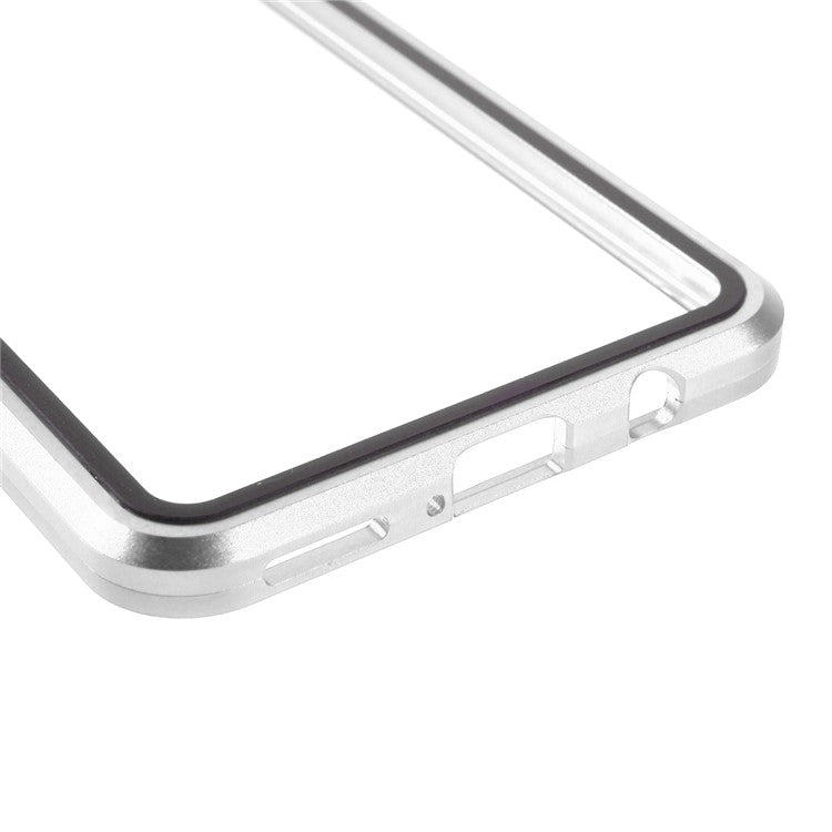 Full Coverage Magnetic Closed Design Metal Frame + Double-sided Ultra Clear Tempered Glass Phone Shell for Huawei P30 Lite - Silver