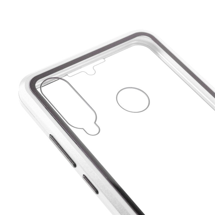 Full Coverage Magnetic Closed Design Metal Frame + Double-sided Ultra Clear Tempered Glass Phone Shell for Huawei P30 Lite - Silver