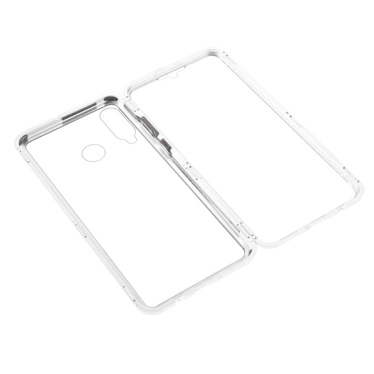 Full Coverage Magnetic Closed Design Metal Frame + Double-sided Ultra Clear Tempered Glass Phone Shell for Huawei P30 Lite - Silver