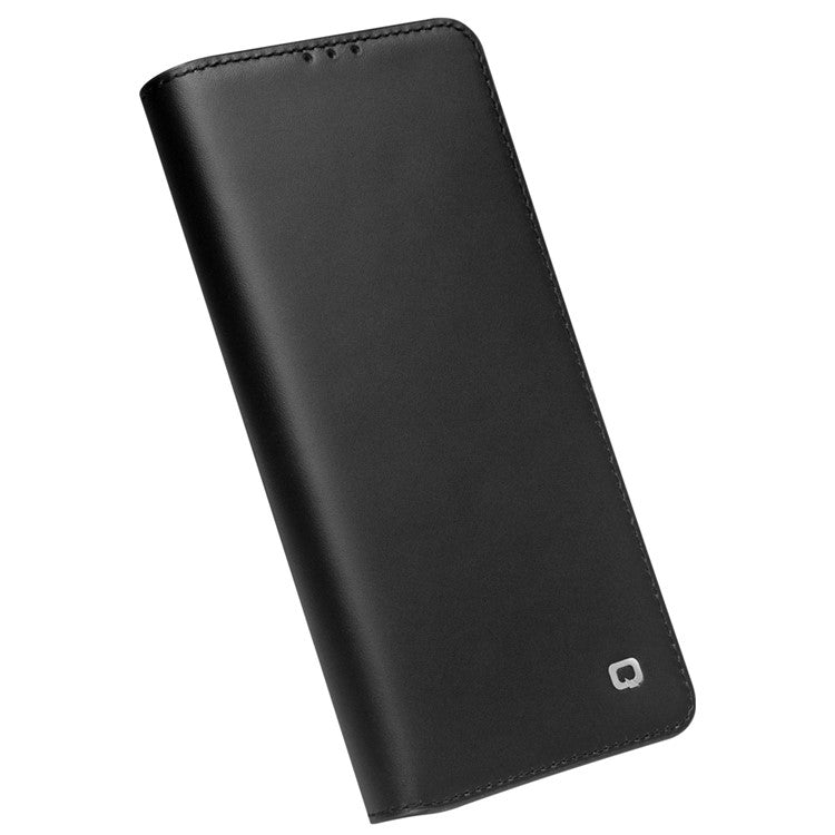 QIALINO Genuine Cowhide Leather Wallet Stand Phone Case Shell for Honor 50 / Huawei nova 9 - Black