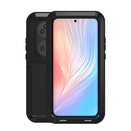 LOVE MEI Shockproof Dropproof Dustproof Soft Silicone + Premium Metal Cover Case [without Front Glass] for Huawei P50 Pro - Black