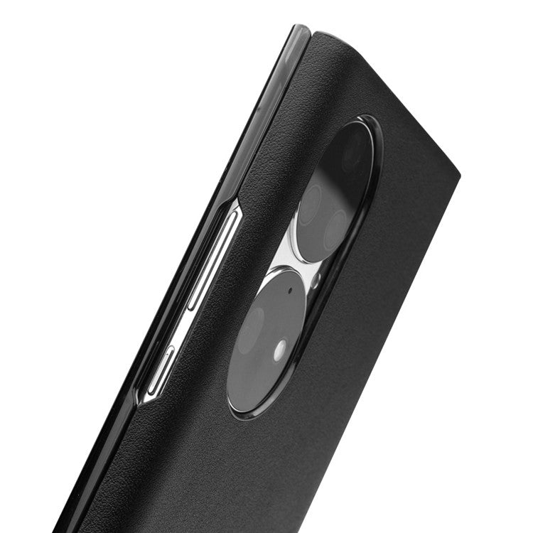 QIALINO View Window Design Ultra-Thin Top Layer Genuine Cowhide Leather Case Protective Phone Cover for Huawei P50 Pro - Black