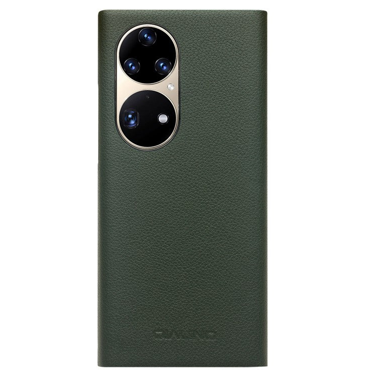 QIALINO View Window Design Ultra-Thin Top Layer Genuine Cowhide Leather Case Protective Phone Cover for Huawei P50 Pro - Green