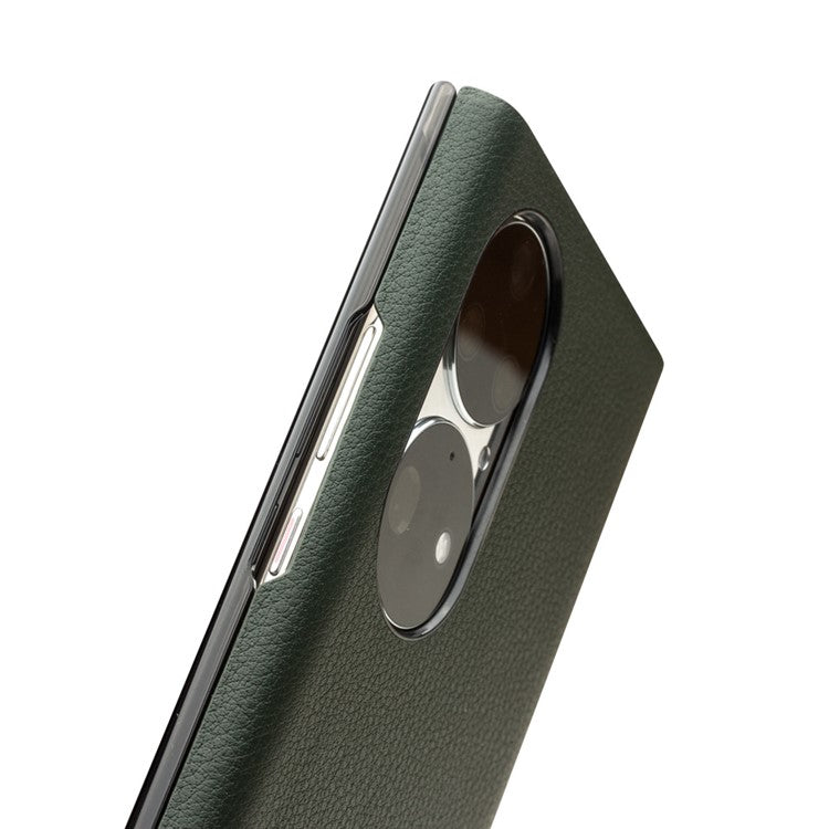 QIALINO View Window Design Ultra-Thin Top Layer Genuine Cowhide Leather Case Protective Phone Cover for Huawei P50 Pro - Green
