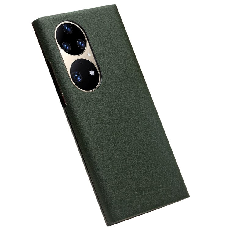 QIALINO View Window Design Ultra-Thin Top Layer Genuine Cowhide Leather Case Protective Phone Cover for Huawei P50 Pro - Green